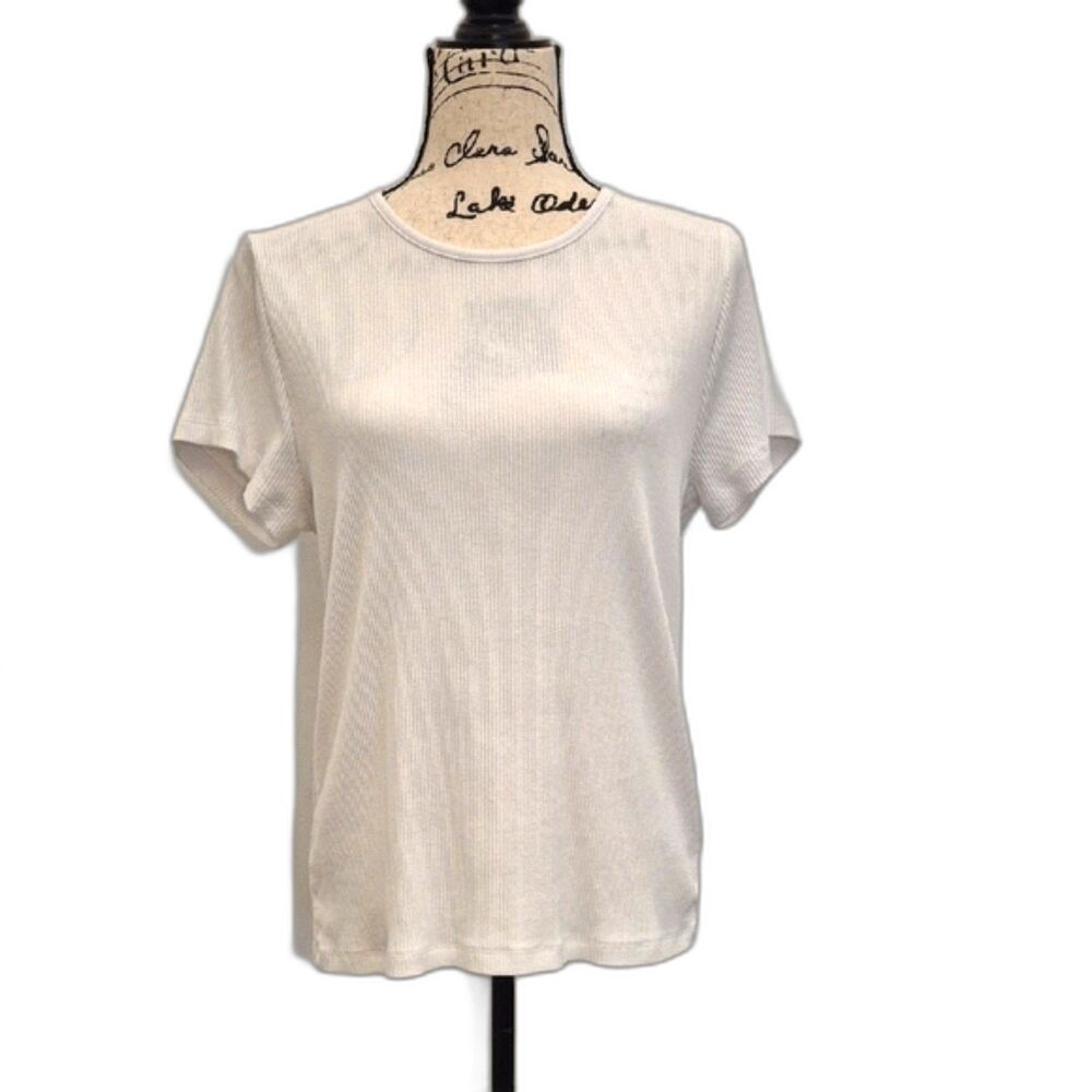 J. Crew T Shirt Tee XL Crewneck Ribbed White Short Sleeve Classic Closet Staple